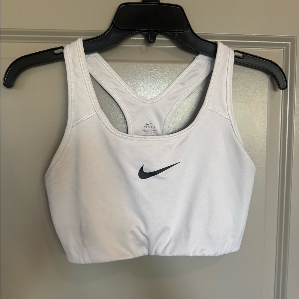 Nike Women's White Sports Bra with Black Logo
